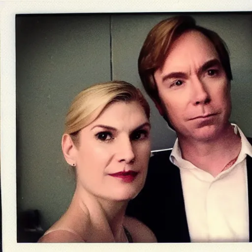 Image similar to Jimmy McGill and Kim Wexler selfie, polaroid