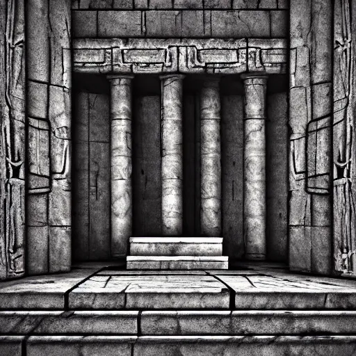 Image similar to giant mysterious eerie ancient mausoleum hidden scriptures engraved on its walls, extremely high detail, photo realistic, cinematic, dramatic, post processed