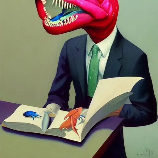 Image similar to Portrait of mr. Fish wearing a business suit , very coherent, painted by Edward Hopper, Wayne Barlowe, painted by James Gilleard, airbrush, art by JamesJean