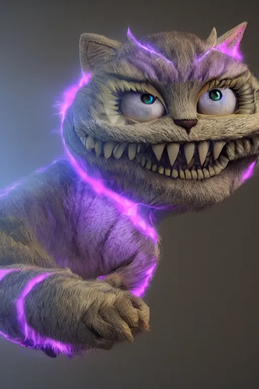 Image similar to cheshire cat vanishing vfx, burning vfx, vanishing vfx, made with blender, highly detailed, artstation, volumetric lighting, concept