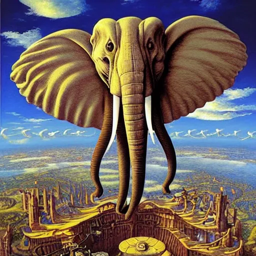 Image similar to ' flying elephants'stunning masterpiece by james christensen, rob gonsalves and tim white