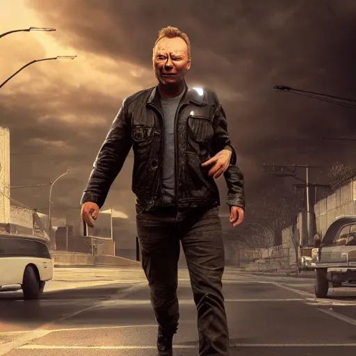 Image similar to limmy brian limond as the terminator, realistic, wide shot, sunny lighting, octane render, hyper realistic, high quality, highly detailed, hd, beautiful, cinematic, 8 k, unreal engine, facial accuracy,