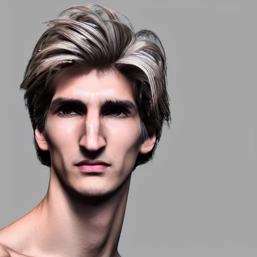 Image similar to a closeup shot of handsome xqc, gigachad, strong jawline, photorealism, 8k