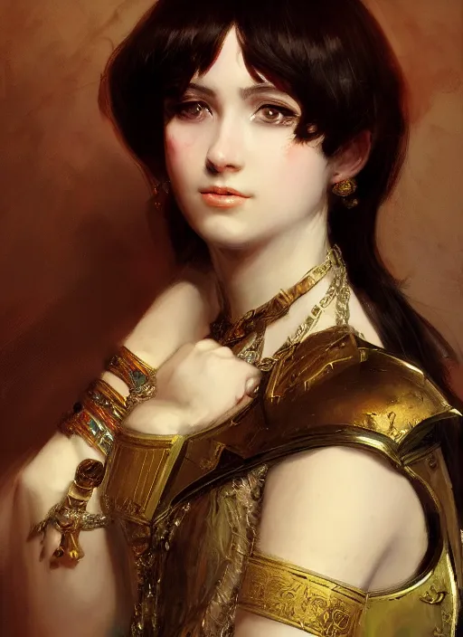 Prompt: portrait of an elegant ancient roman character in ornate armor, by ilya kuvshinov, by thomas lawrence, by bayard wu, trending on artstation, masterpiece