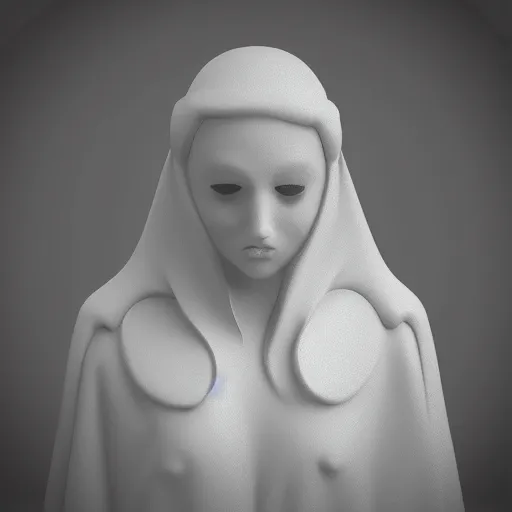 Prompt: A white surreal ghost of an angel, black and white, rendered in Cinema4D