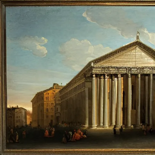Prompt: the view of the pantheon in rome painted in the style of martinus rørbye