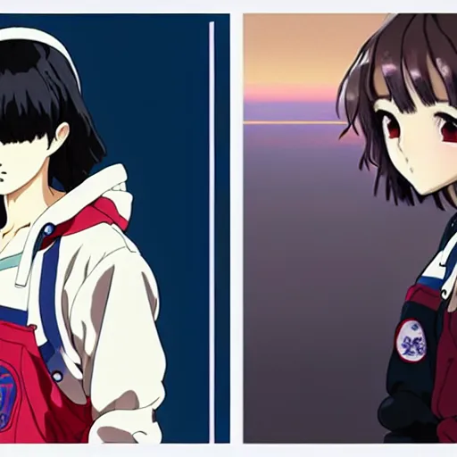 Image similar to a beautiful natalie portman as an anime boy gravure model, wearing oversized mayan bomber jacket and leotard with overalls, bulky poofy bomber jacket with mayan patterns, aztec street fashion, gapmoe yandere grimdark, trending on pixiv fanbox, painted by greg rutkowski makoto shinkai takashi takeuchi studio ghibli, akihiko yoshida