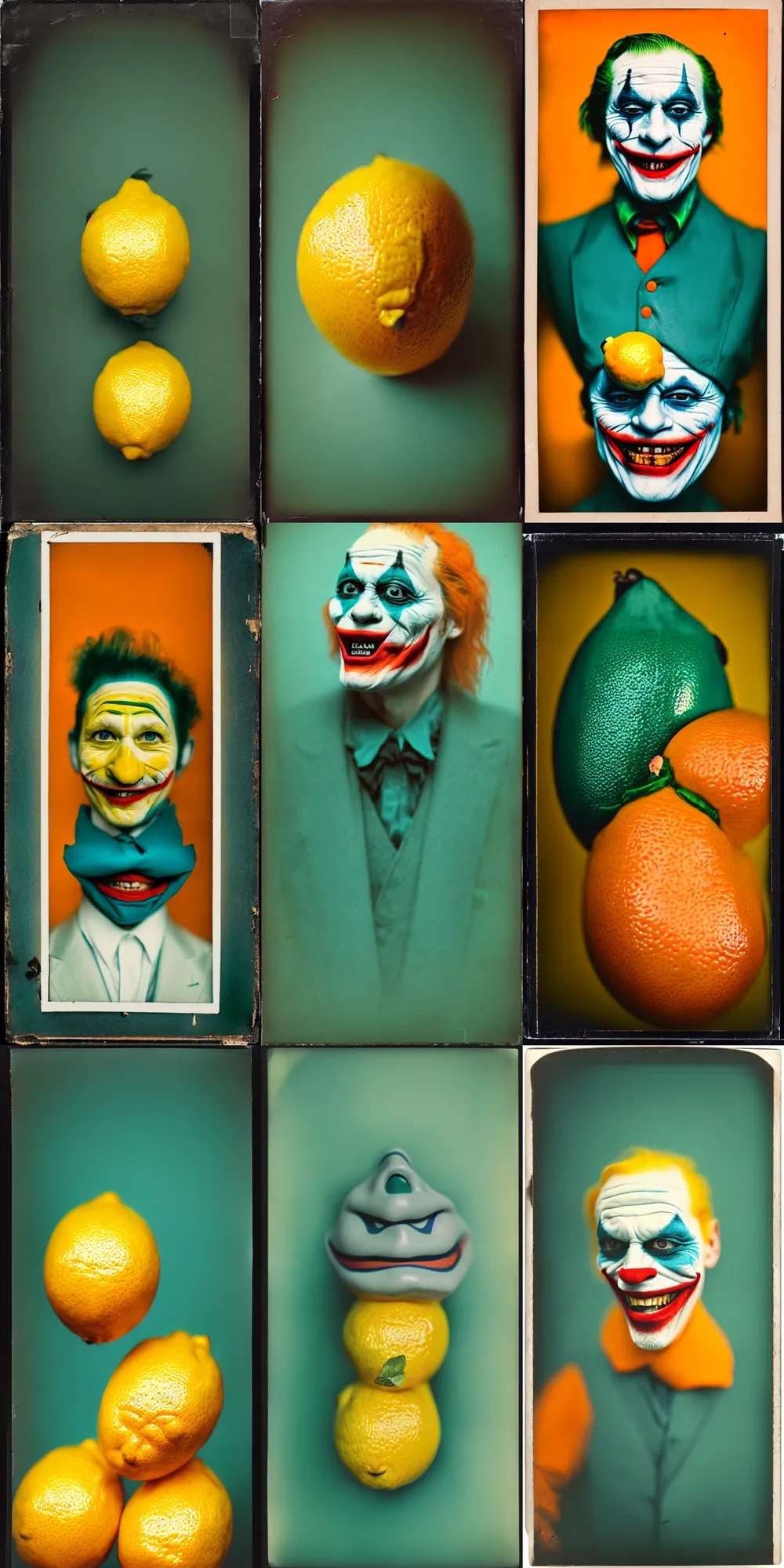 Prompt: kodak portra 4 0 0, wetplate, 8 k, shot of a highly detailed, britt marling style, colour still - life portrait of a lemon looks like 1 9 9 9 joker, teal and orange, muted coloures