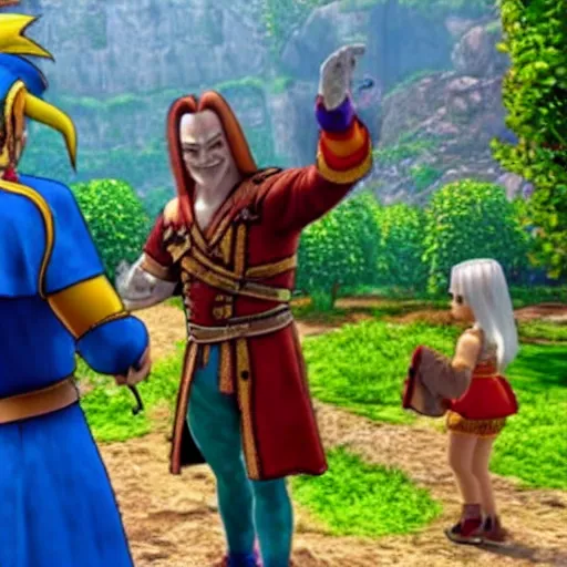 Prompt: a still of from the movie patch adams crossover with the game dragon quest viii
