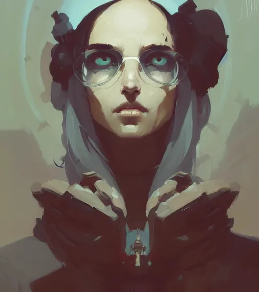 Image similar to portrait of a necromancer by atey ghailan, by greg rutkowski, by greg tocchini, by james gilleard, by joe fenton, by kaethe butcher, dynamic lighting, gradient light blue, brown, blonde cream and white color scheme, grunge aesthetic