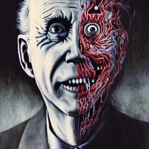 Image similar to junji ito, beksinski \ and stephen gammell presidential portrait of joe biden