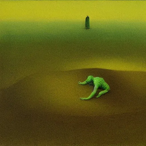 Prompt: landscape made of green jelly by Beksinski