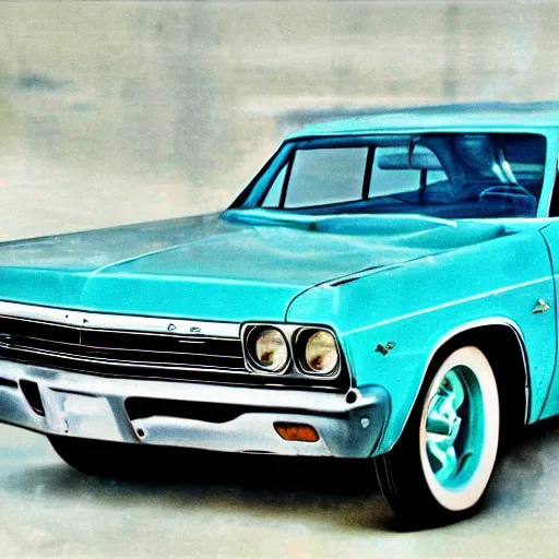 Prompt: A photograph faded faded faded faded beater beater beater beater powder blue Dodge Aspin, realistic