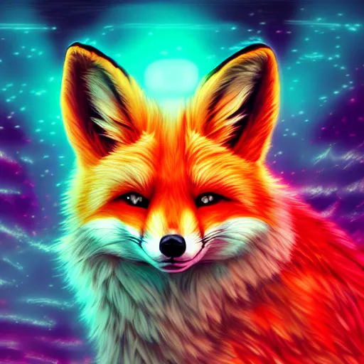 Prompt: digital fox, retrowave palette, digital world, highly detailed, anatomically correct vulpine, dynamic lighting, synth feel, fluffy face, ear floof, flowing fur, super realism, accurate animal imagery, 4 k digital art