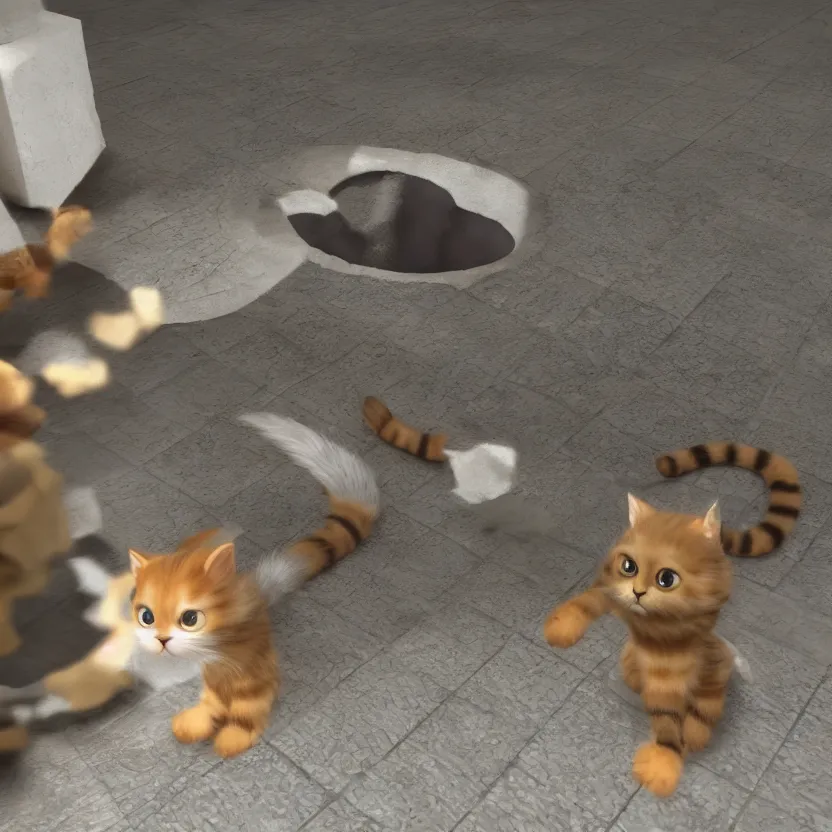 Image similar to a very cute cat going crazy, unreal engine, path tracing