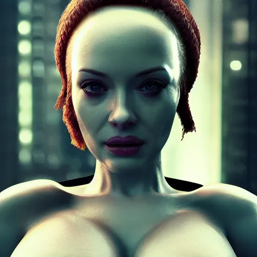 Prompt: 3 d render of christina hendricks in cyberpunk, smooth, intricate, octane, reflects, ultra detailed, sharp focus, symmetry