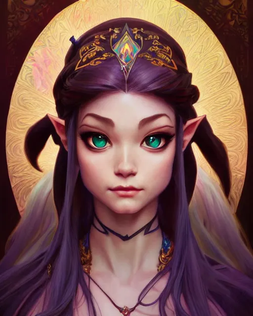 Image similar to portrait of disney zelda twilight princess, intricate, elegant, highly detailed, my rendition, digital painting, artstation, concept art, smooth, sharp focus, illustration, art by artgerm and greg rutkowski and alphonse mucha and uang guangjian and gil elvgren and sachin teng and wlop, symmetry!!