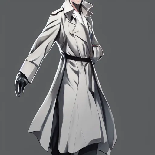 Image similar to protagonist in a white trench coat in a spotlight, anime, artstation