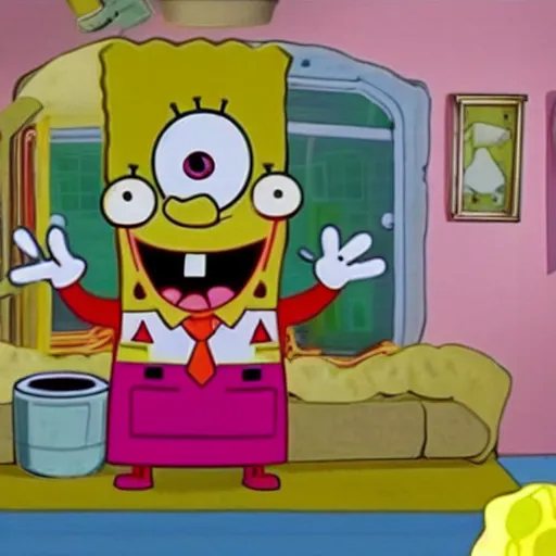 Image similar to Scenes from Spongebob square pants , inside of his house , but instead , make him a dish washing sponge