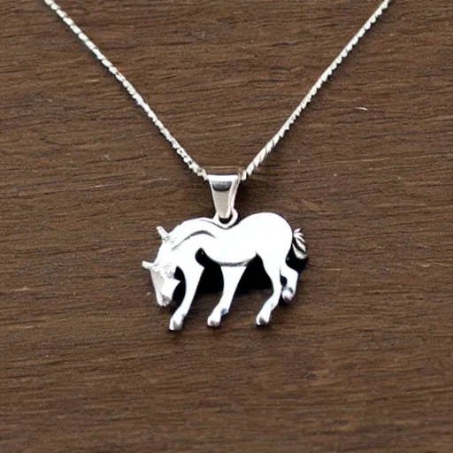 Prompt: a cute silver unicorn necklace pendant