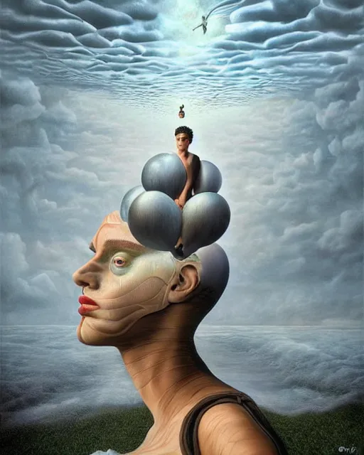 Image similar to gender dysphoria theme surrealist art in the styles of igor morski, jim warren, and rob gonsalves, intricate, hyperrealistic, volumetric lighting