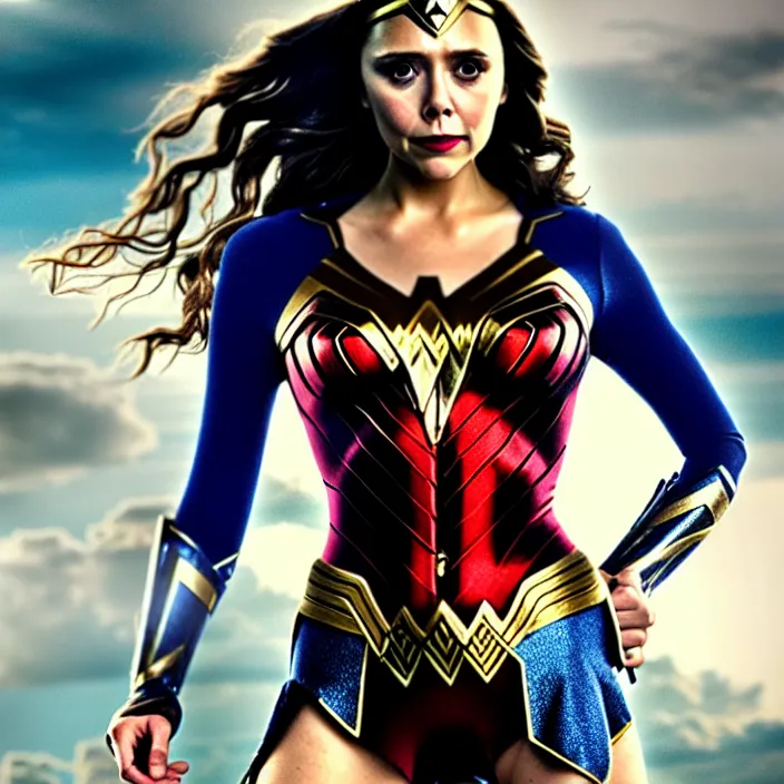 Prompt: professional full length photograph of elizabeth olsen as wonder woman. Extremely detailed. 8k