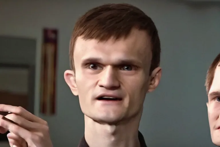 Image similar to vitalik buterin merging ethereum, movie still, cinematic, 8 k, hd