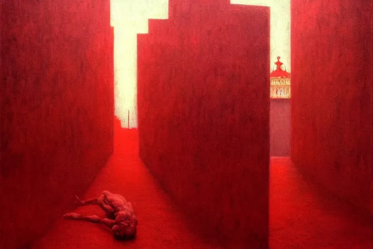 Image similar to only with red, caesar after war, a red tiger, in hoc signo vinces, rome in background, an ancient path, in the style of beksinski, part by hopper, part by rodcenko, part by hofbauer, intricate composition, red by caravaggio, insanely quality, highly detailed, masterpiece, red light, artstation