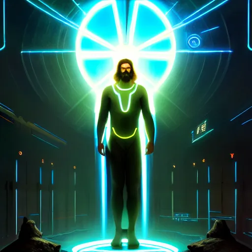 Prompt: tron legacy jesus visits the pittsburgh zoo, diffuse lighting, hyper realistic, concept art, intricate, hyper detailed, smooth, sharp focus, illustration, trending on artstation, art by greg rutkowski and james gurney and alphonse mucha