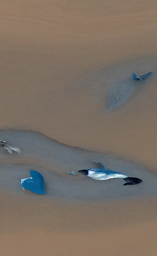 Prompt: blue whales in sand dunes, photography