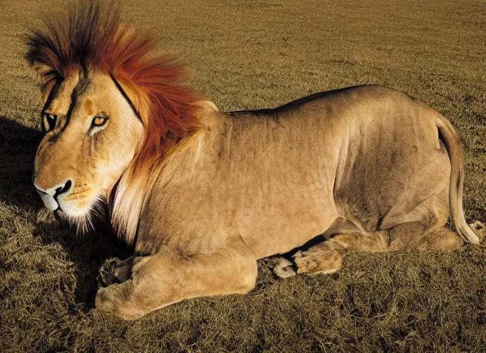 Prompt: a horse with a lion body hybrid, national geographic photography