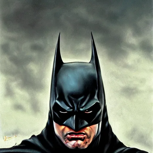 Prompt: angry batman , elden ring boss, matte painting, detailed, elden ring, oil on canvas