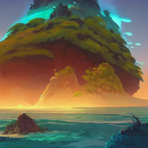 Image similar to island landscape, maya ali mage, gloomhaven, dynamic lighting, gaudy colors, octane render aesthetic, matte painting concept art, official fanart behance hd artstation by jesper ejsing, by rhads and makoto shinkai and lois van baarle and ilya kuvshinov and rossdraws