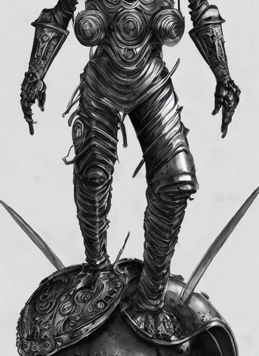 Image similar to powerful male tin man, willem dafoe as tinman, full body character concept, covered in full metal armor, art nouveau, super powers, fantasy, intricate, elegant, highly detailed, digital painting, artstation, concept art, shining, sharp focus, illustration, art by stanley lau
