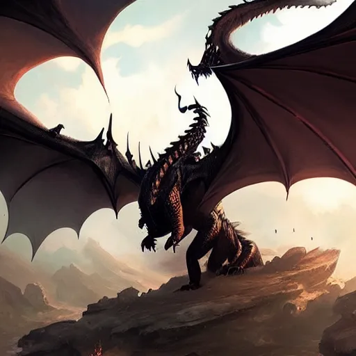 Prompt: flying black dragon, d & d, fantasy, greg rutkowski,