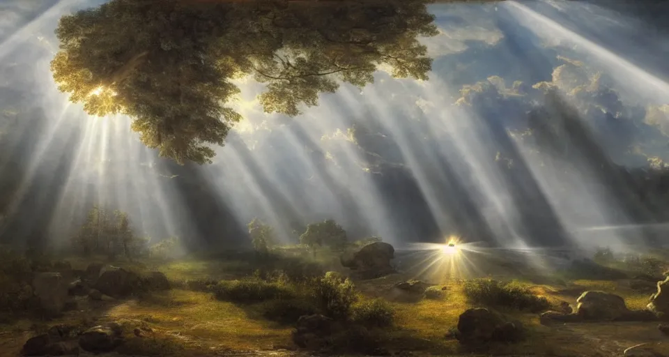 Prompt: heaven!! angels!! god rays, by eugene von guerard, ivan shishkin, dramatic lighting, concept art, trending on artstation, 8 k