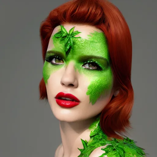 Prompt: poison ivy modeling for vogue magazine, starlet, adorable, beautiful, shiny, octane render, 8k, hyper realistic,