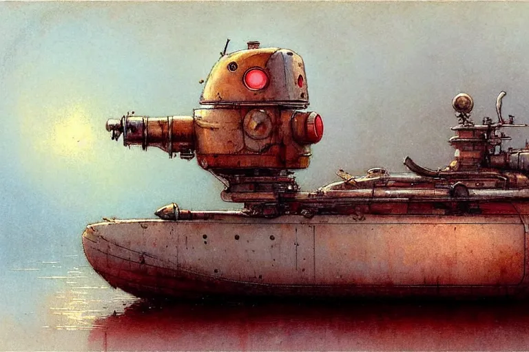 Image similar to adventurer ( ( ( ( ( 1 9 5 0 s retro future robot android mouse house boat tug boat calm stream. muted colors. ) ) ) ) ) by jean baptiste monge!!!!!!!!!!!!!!!!!!!!!!!!! chrome red