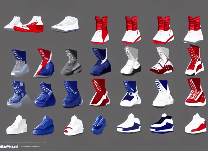 Image similar to basketball sneakers concept of captain america, trending on artstation, smooth, sharp focus