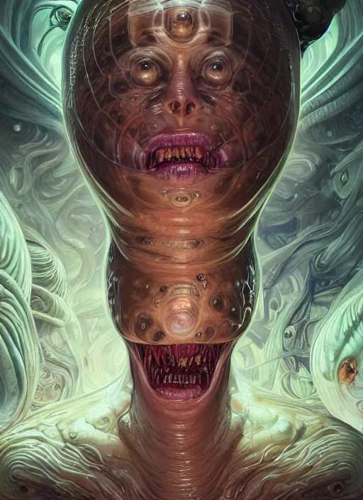 Image similar to elon musk as slimy mollusk character, drool, full length portrait, intricate, elegant, highly detailed, digital painting, artstation, concept art, wallpaper, smooth, sharp focus, illustration, art by h. r. giger and artgerm and greg rutkowski and alphonse mucha