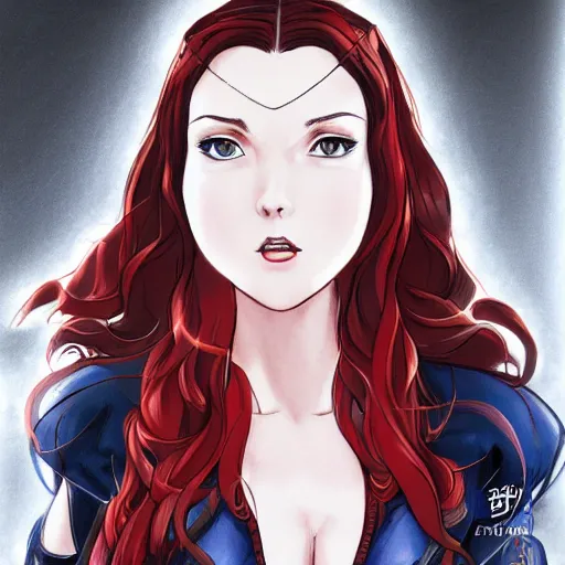 Image similar to Elizabeth as Scarlet Witch portrait, male anime style, illustrated by Avetetsuya Studios, intricate, detailed, photorealistic, trending on artstation, studio lighting, 4k, 8k