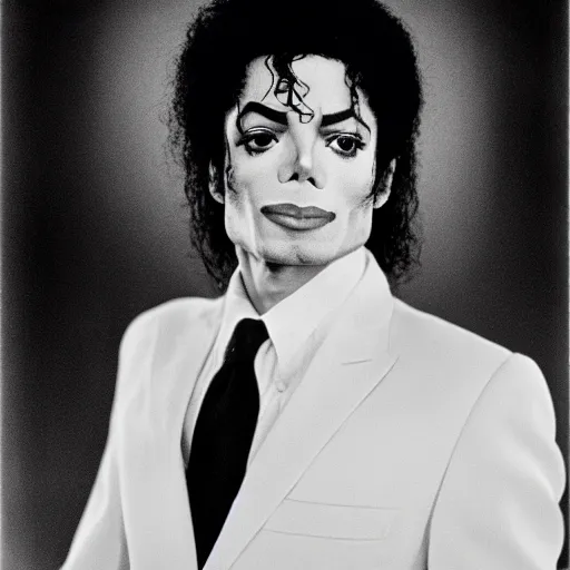 Image similar to photo of Michael Jackson by Diane Arbus, black and white, high contrast, Rolleiflex, 55mm f/4 lens