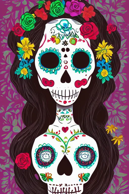 Image similar to Illustration of a sugar skull day of the dead girl, art by goro fujita