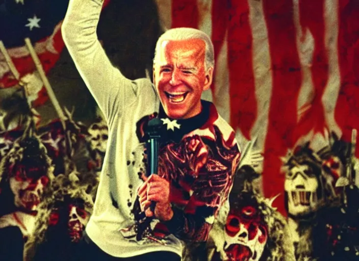 Image similar to publicity photo still of joe biden in gwar live on stage 1 9 9 8, 8 k, live concert lighting, mid shot