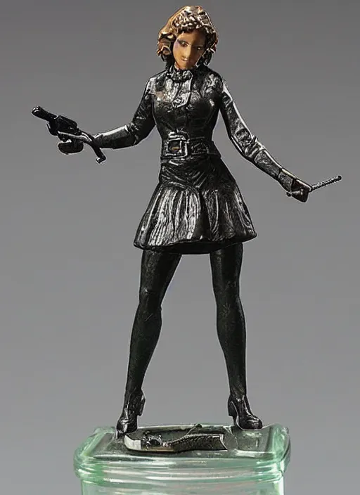 Prompt: Image on the store website, eBay, Wonderfully precise 80mm Resin figure of a beautiful lady with pistol.