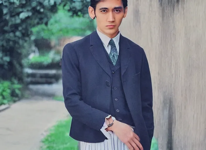 Image similar to outdoor medium close shot of a very very very very extremely handsome!!! good looking young man in 2 0 2 2 his face looks very very like jose rizal!!! hair like jose rizal, eyes like jose rizal and wearing modern clothes photo taken in 2 0 2 2, 3 5 mm f 1. 4 digital color photography