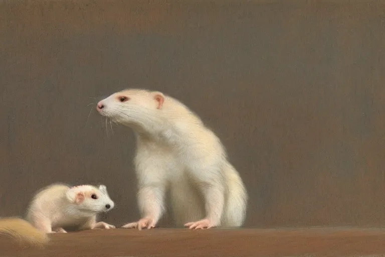 Prompt: a couple of ferrets that are in a cage, a pastel by rosa bonheur, pixiv, incoherents, furaffinity, dye - transfer, creative commons attribution