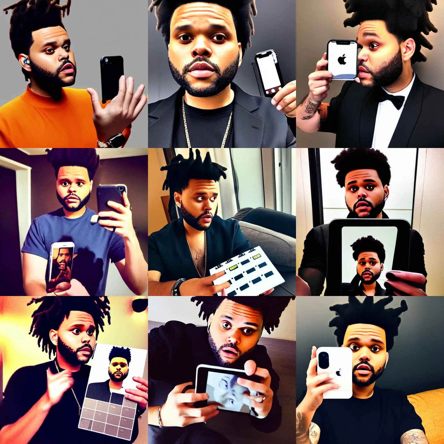 Prompt: A selfie of the Weeknd holding a calendar, apple iphone, instagram