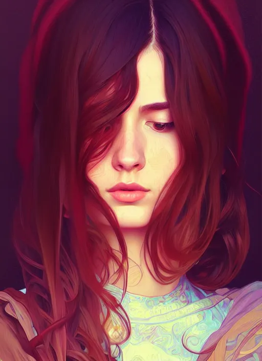 Image similar to attractive young women with shoulder length brown hair, half body shot, path traced, highly detailed, high quality, digital painting, alena aenami, lilia alvarado, shinji aramaki, karol bak, alphonse mucha, tom bagshaw