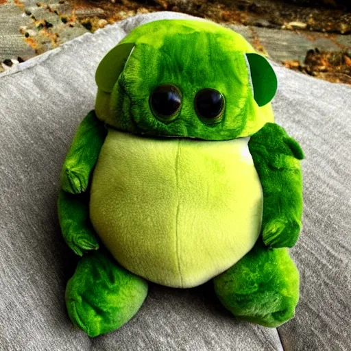 Prompt: plush tardigrade doll with plush broccoli to eat, cute, fluffy, fuzzy, kind, loving, tender